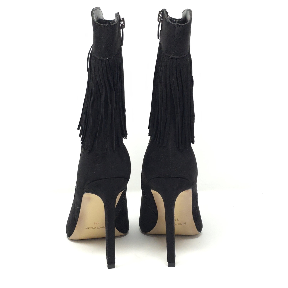 Nine West Tries2 Black Suede Fringe Stiletto Ankle Booties 7M - Picture 6 of 16